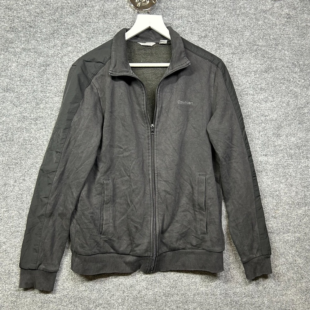 Calvin Klein Full Zip Sweatshirt Men's Black Logo Fleece Lined Classic - Medium